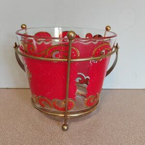 Starlyte Red Enamel and Gold Vintage Ice Bucket and Carrier